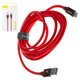 USB кабель Baseus Purple Gold Red Flash, USB тип-C, USB тип-A, 200 см, 5 А, черный, красный, в нейлоновой оплетке, #CATZH-B09