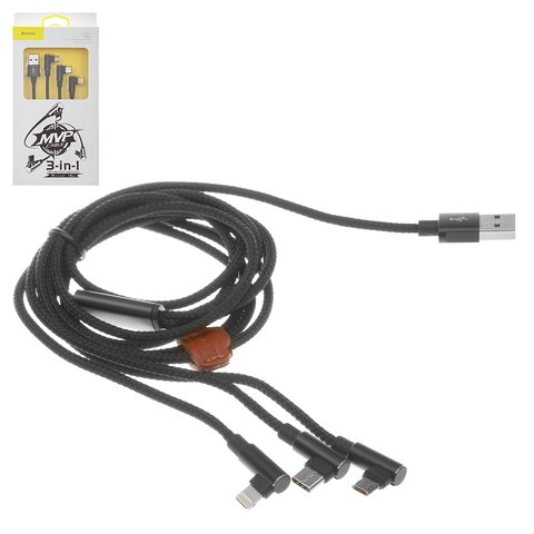 USB кабель Baseus MVP Mobile Game, USB тип C, USB тип A, micro USB тип B, Lightning, 120 см, 3,5 А, чорний, #CAMLT WZ01