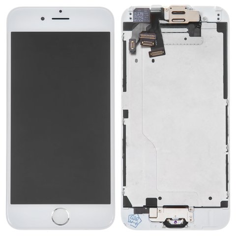 Дисплей для Apple iPhone 6, белый, с рамкой, Copy, с шлейфом кнопки HOME, с камерой, с динамиком