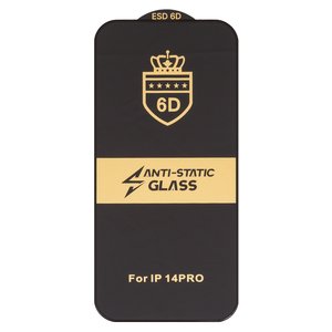 Захисне скло ESD 6D для Apple iPhone 14 Pro, сумісне з чохлом, Full Glue, Anti Static, із сіточкою, без упаковки , чорний