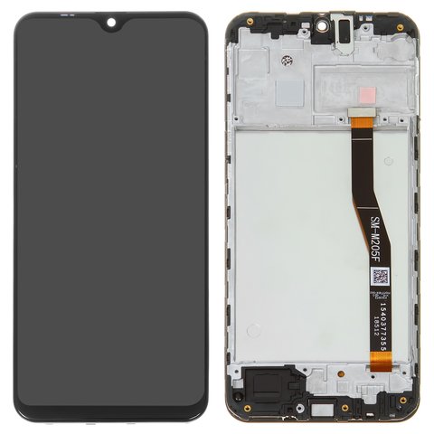 LCD compatible with Samsung M205 Galaxy M20, black, with frame, Original PRC , original glass 