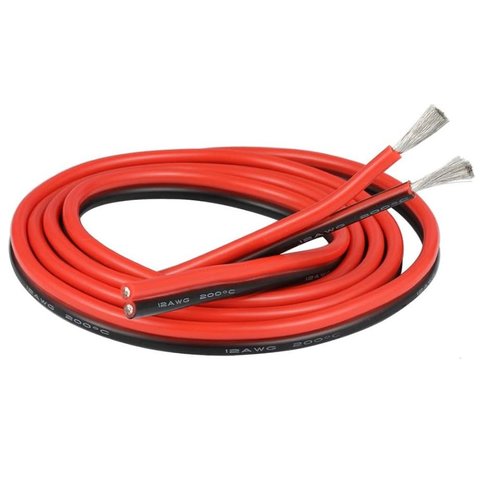 Wire In Silicone Insulation 2x12AWG, 3,5 мм², 1 m, red, black, UL3135 