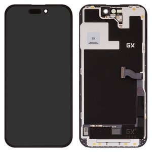 Pantalla LCD puede usarse con iPhone 14 Pro, negro, con marco, HC, sin microchip, OLED , GX OEM hard