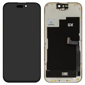 Pantalla LCD puede usarse con iPhone 15 Pro, negro, con marco, sin microchip, OLED , GX OEM hard