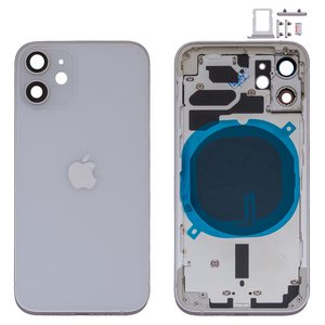Housing compatible with iPhone 12 mini, white, with SIM card holders, with side button, white 