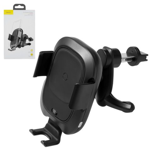 Sujetador para coche Baseus, negro, sujetador automático, sobre deflector, con cargador inalámbrico, con cable micro USB Tipo B, Entrada micro USB 5 V 2 A 9 V 1.67 A, #WXZN 01