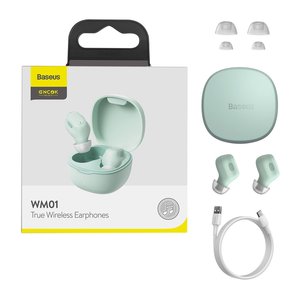 Auricular Baseus WM01, inalámbrica, de vacío, verde, con funda de carga, con cable USB Tipo C, #NGTW240006 NGWM01 06
