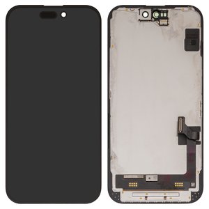 Pantalla LCD puede usarse con iPhone 15, negro, con marco, vidrio reemplazado