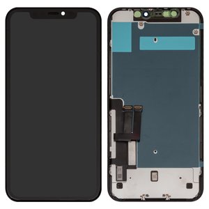 Pantalla LCD puede usarse con iPhone 11, negro, con marco, HC, con placa protectora de pantalla, LG version, #Self welded OEM