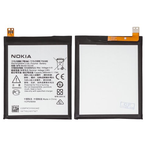 Batería HE336 puede usarse con Nokia 3.1, Li ion, 3.85 V, 2990 mAh, Original PRC 