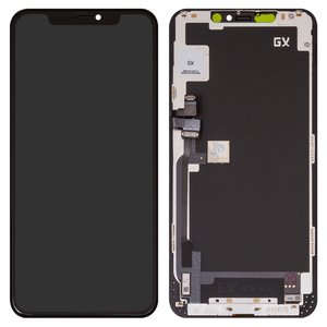 Pantalla LCD puede usarse con iPhone 11 Pro Max, negro, con marco, HC, AMOLED , GX OEM soft