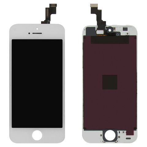 Дисплей для Apple iPhone 5S, iPhone SE, белый, с рамкой, переклеено стекло