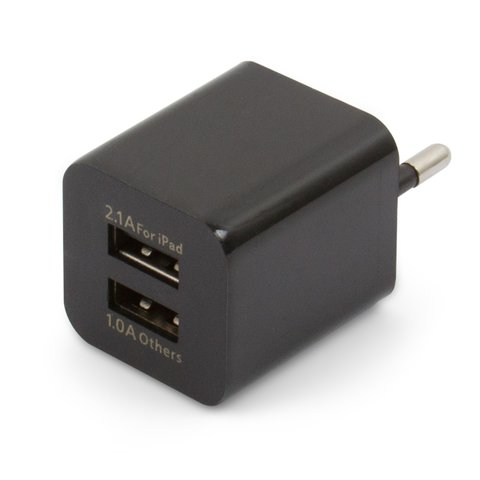 Мережевий зарядний пристрій для планшетів Apple; мобільних телефонів Apple, USB вихід 5В 1A 2.1А, 220 В, чорний