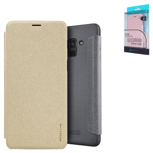 Чехол Nillkin Sparkle laser case для Samsung A730 Galaxy A8+ 2018 , золотистый, книжка, пластик, PU кожа, #6902048152793