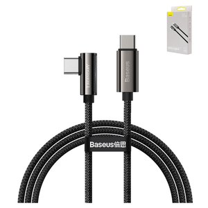 USB кабель Baseus Elbow, 2xUSB тип C, 100 см, 100 Вт, 5 А, черный, с индикатором, Г образный, в нейлоновой оплетке, #CATCS 01