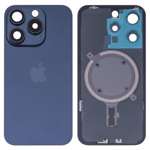 Задняя панель корпуса для iPhone 15 Pro, синяя, со стеклом камеры, HC