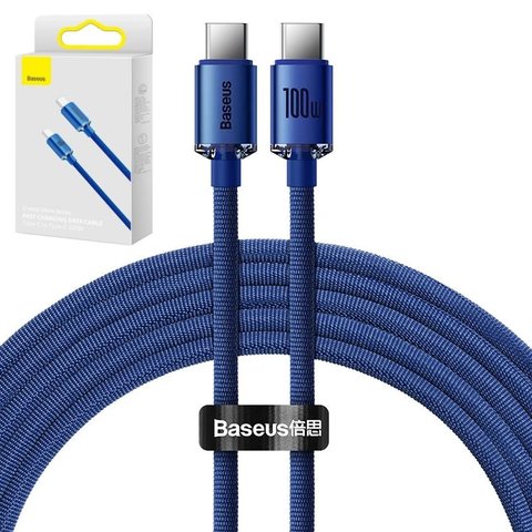 USB кабель Baseus Crystal Shine Series, 2xUSB тип C, 200 см, 100 Вт, синій, в нейлоновому обплетенні, #CAJY000703