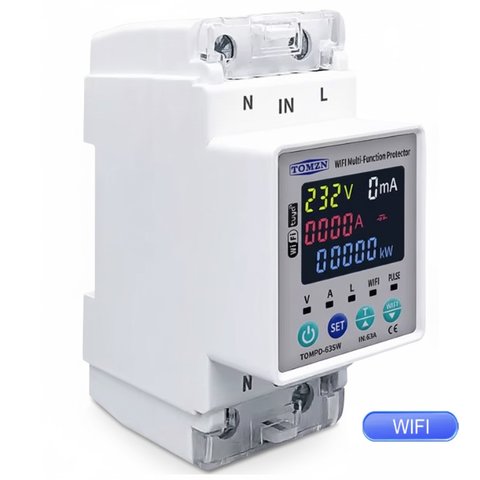 Розумний лічильник TOMZN TOMPD 63SW, з WiFi, 220 В, 1 63А, з захистом по струму і напрузі, з диференційним захистом